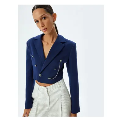 Koton Double Breasted Crop Blazer Jacket with Dobby Chain Detail and Buttons