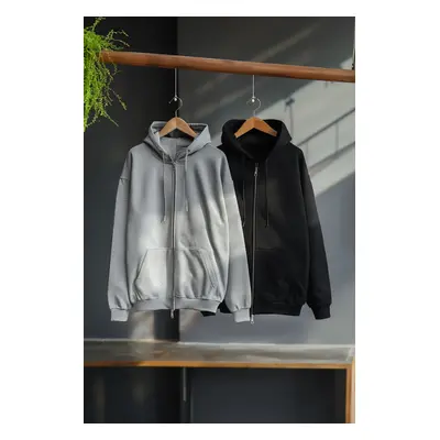 Trendyol Black-Snow Melange 2-Pack Regular/Normal Cut Inside Polar Fleece/Warm Sweatshirt