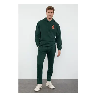 Trendyol Emerald Green Oversize/Wide Cut Hooded Letter Embroidered Tracksuit