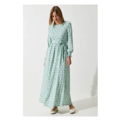 Happiness İstanbul Women's Water Green Floral Summer Long Knitted Dress