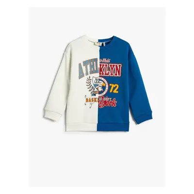 Koton College Sweat Color Block Raised Crew Neck Printed