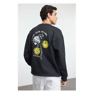 Trendyol Unisex Anthracite Oversize/Wide Cut Smiley Original Licensed Back Printed Sweatshirt