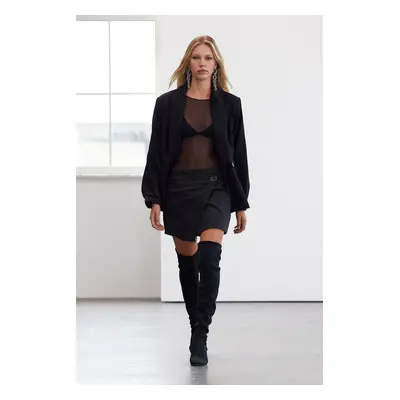 Trendyol Limited Edition Anthracite Buttoned Double Breasted Closure Detailed Mini Woven Skirt