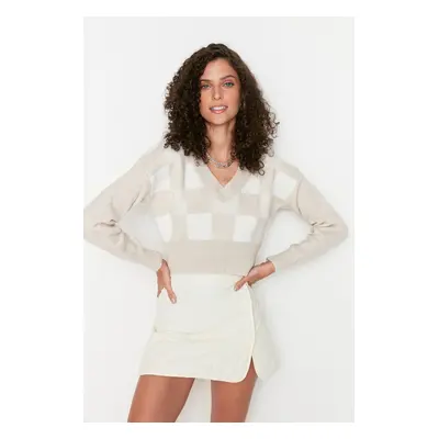 Trendyol Stone Crop Soft Textured Patterned Knitwear Sweater