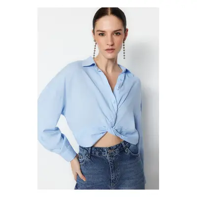 Trendyol Light Blue Gathered Woven Blouse