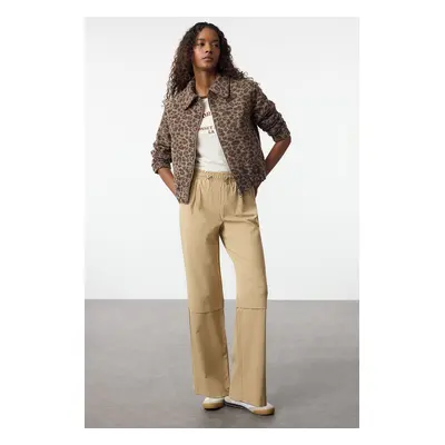 Trendyol Beige Straight Cut Elastic Waist Woven Fabric Trousers