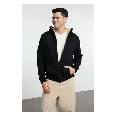 Trendyol Black FL Men's Regular Hooded Plain Knitwear Cardigan