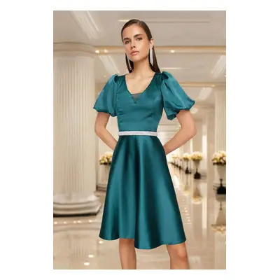 Trendyol Emerald Green Stone Accessory Belt Detailed Woven Elegant Evening Dress