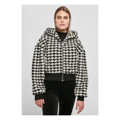 Dámská krátká oversized bunda AOP Sherpa blackhoundstooth