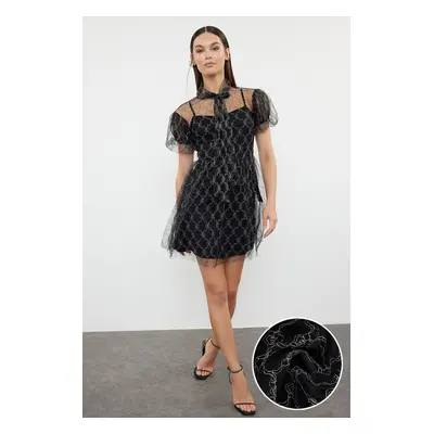 Trendyol Black A-Line Woven Tulle Short Dress