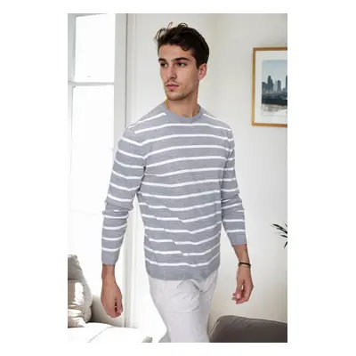 99741 Dewberry Crew Neck Striped Casual Knitwear Sweater-GREY