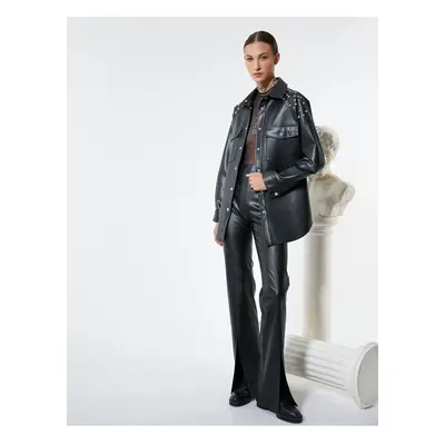 Koton Faux Leather Shirt Jacket with Staple Detail