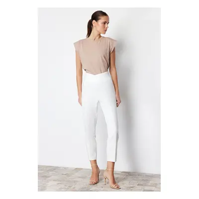 Trendyol Ecru Cigarette Ribbed Waist Detail Woven Trousers