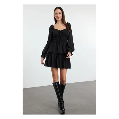 Trendyol Black Ruffle Mini Chiffon Lined Woven Dress