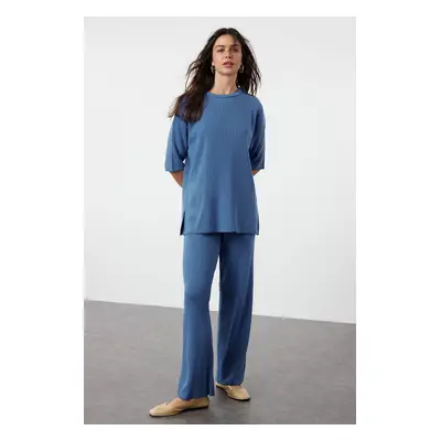 Trendyol Blue Crew Neck Knitwear Top-Top Set