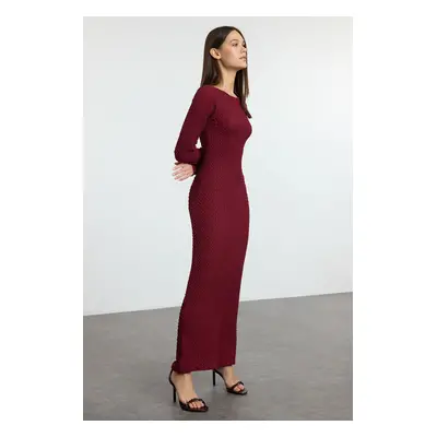 Trendyol Burgundy Plain Textured Fitted/Fits Body Maxi Knit Dress