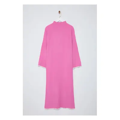 Trendyol Pink Stitch Detailed Long Knit Dress