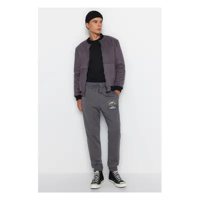 Trendyol Anthracite Regular/Normal Cut Printed Elastic Leg Sweatpants