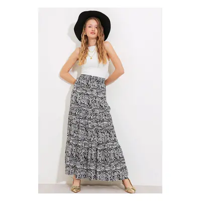 Bigdart Women's Black and White Patterned Long Viscose Skirt