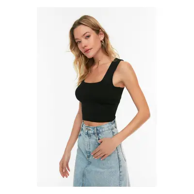 Trendyol Black Strap Ribbed Crop Knitwear Blouse