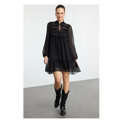 Trendyol Black Ruffle Detailed Flounce Skirt Chiffon Mini Woven Winter Dress