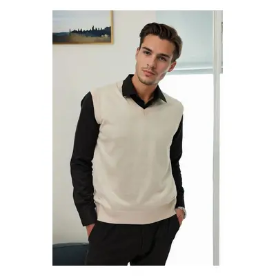 90829 Dewberry V Neck Sleeveless Knit Mens Sweater-STONE