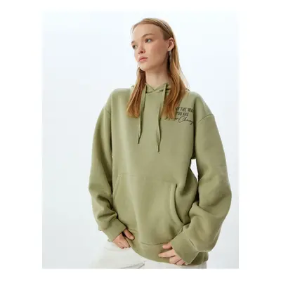 Koton Oversize Hooded Sweatshirt with Back Printed Kangaroo Pocket