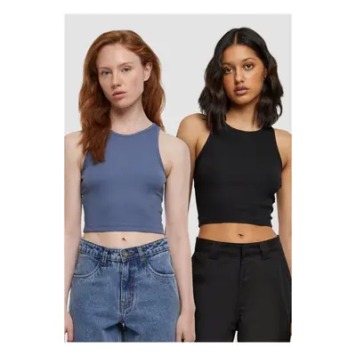 Dámský Cropped Rib Top - Pack modrý+černý