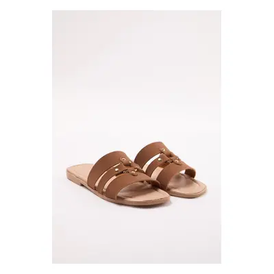 Trendyol Tan Riveted Brown Banded Women's Slippers