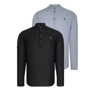 DOUBLE SET G783 DEWBERRY JUDGE COLLAR SHIRT-BLACK-GREY