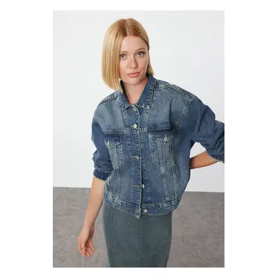 Trendyol Blue Faded Effect Vintage Trucker Denim Jacket