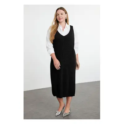 Trendyol Curve Black Gilet Midi Length Knit Dress