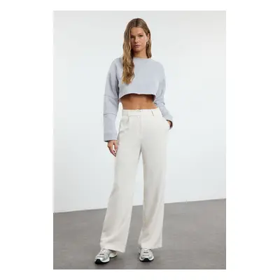 Trendyol Ecru High Waist Wide Leg Pleated Woven Fabric Trousers