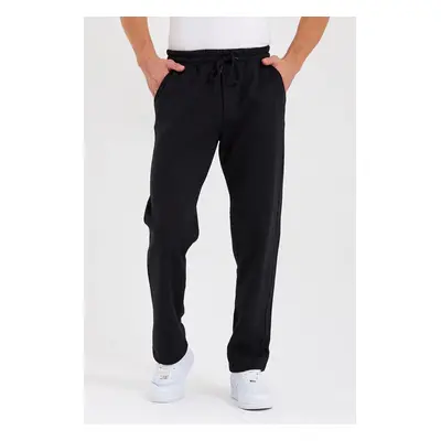 62819 Dewberry Straight Leg Back Pocket Detailed Sweatpants-BLACK