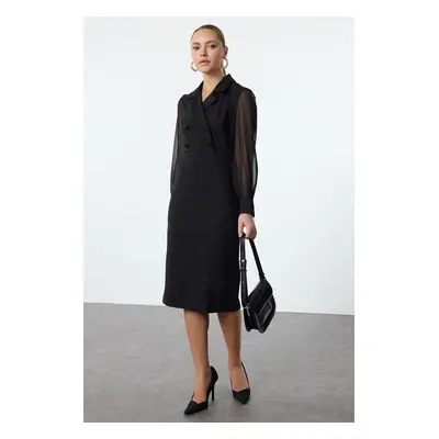 Trendyol Black Body-hugging Chiffon Sleeve Detailed Midi Woven Dress