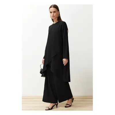 Trendyol Black Asymmetrical Woven Tunic Trousers Bottom-Top Set