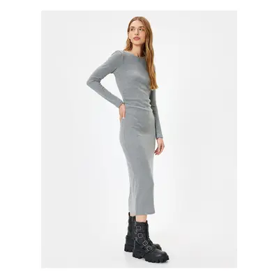 Koton Midi Length Pencil Dress Ribbed Long Sleeve Crew Neck Slim Fit