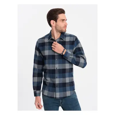 Ombre Men's plaid flannel shirt - blue