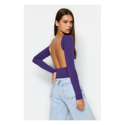 Trendyol Purple Deep Backless Fitted Cotton Stretchy Knitted Blouse