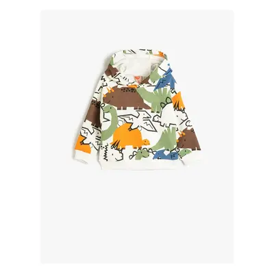 Koton Hooded Dinosaur Sweatshirt Printed Long Sleeve Ribbon