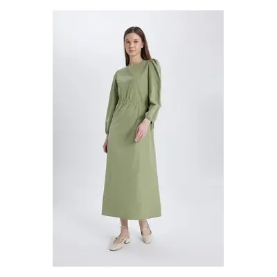 DEFACTO Regular Fit Crew Neck Poplin Long Sleeve Dress