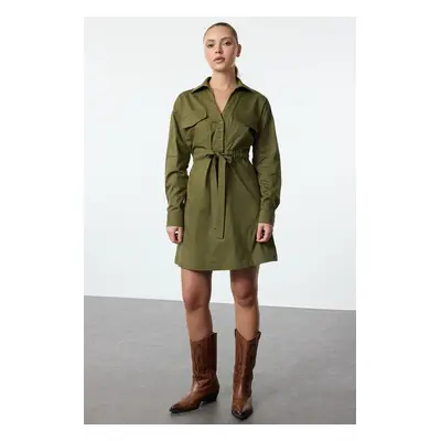 Trendyol Khaki Mini Woven Dress with Tunnel Detail Opening at Waist