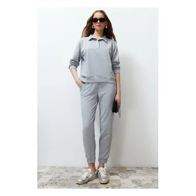 Trendyol Gray Regular/Normal Pattern Polo Neck Thin Knitted Tracksuit Set