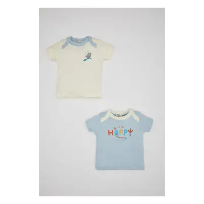 DEFACTO Baby Boy Newborn Envelope Collar 2-Piece Printed Short Sleeve T-Shirt