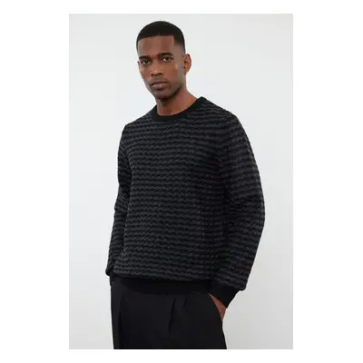 Trendyol Black Slim Fit Crew Neck Textured Knitwear Sweater