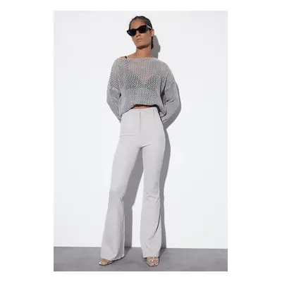 Trendyol Grey Spanish Leg Flare Woven Fabric Trousers