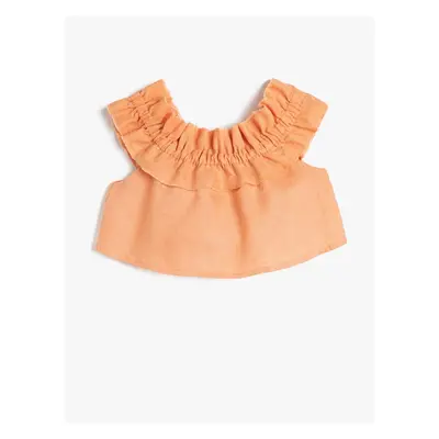 Koton Linen Blouse Crop Off Shoulder Ruffles