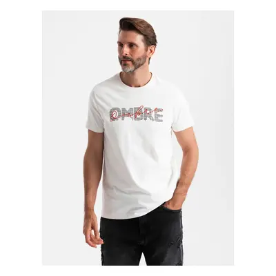 Ombre Men's cotton T-shirt with delicate embroidery - cream