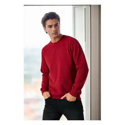 64602 Dewberry Basic Crew Neck Mens Sweatshirt-BURGUNDY