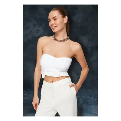 Trendyol Bridal White Crop Frilly Knitted Bustier